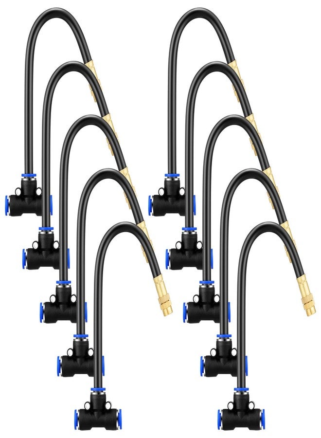 Zonon 10 Pcs Brass Misting Nozzles Tee with 8 Inch Built in Hose 360 Degree Rotation Adjustable Water Mister Nozzles Thread Sprayer 0.043" Misting Parts and Accessories for Patio Outdoor Cooling - Image 1